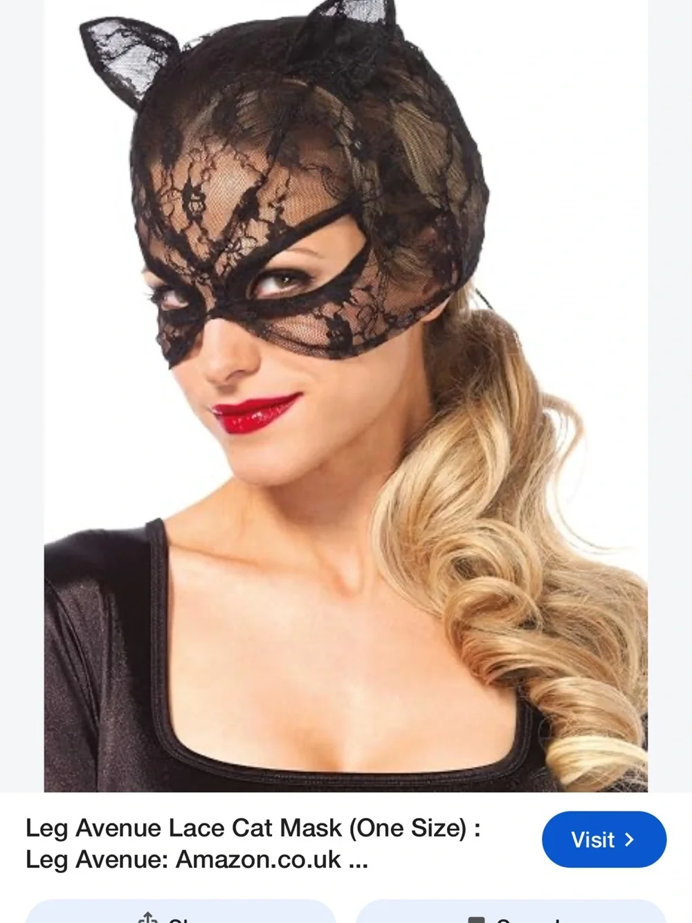Leg Avenue Halloween Black Lace Cat Ear Mask